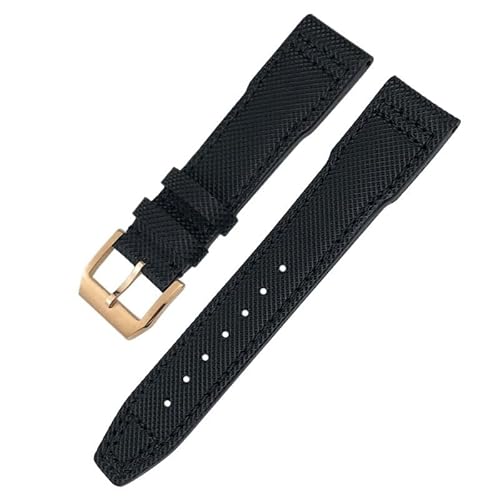 DASEB Hochdichtes Nylon-Rindsleder-Uhrenarmband, 20 mm, 21 mm, Echtleder-Prägung, grün-blaues Armband, Ersatz für IWC Pilot Series-Zubehör(Black rose gold,21mm) von DASEB