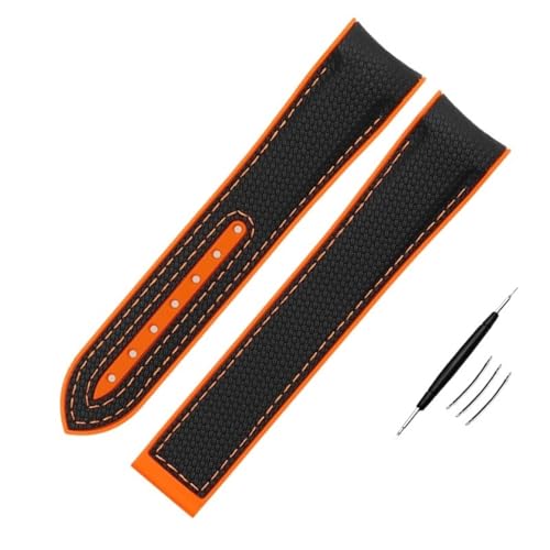 DASEB Hochdichtes Nylon-Silikon-Armband für Omega-Uhrenarmband 20 mm, 21 mm, 22 mm, Gummi-Uhrenarmband, Faltschließe, gebogenes Ende für Armbanduhren(BK-orange no BK,20mm) von DASEB