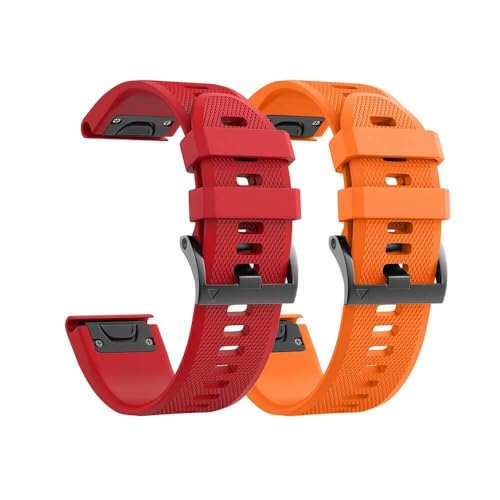 DASEB Kompatible Fenix ​​8X-Uhrenarmbänder, 26 mm Silikon-Uhrenarmband für Garmin Fenix ​​5X/Fenix ​​5X Plus/Fenix ​​3/Fenix ​​3 HR für Männer und Frauen(Orange/Red) von DASEB