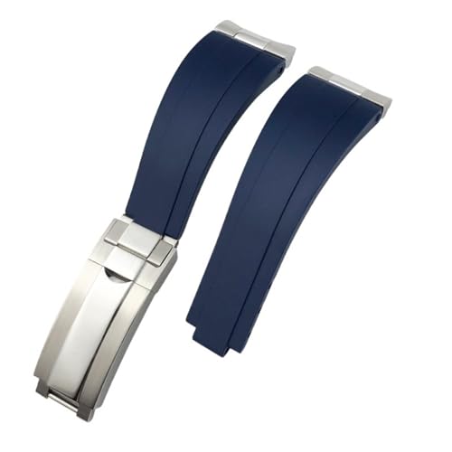 DASEB Metall gebogenes Endglied Endglied Gummiarmband 20 mm 21 mm Passend für Rolex Submariner Datejust Daytona GMT OYSTERFLEX Silikonarmband(Blue,20mm) von DASEB
