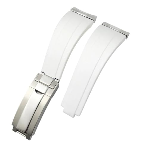 DASEB Metall gebogenes Endglied Endglied Gummiarmband 20 mm 21 mm Passend für Rolex Submariner Datejust Daytona GMT OYSTERFLEX Silikonarmband(White,21mm) von DASEB