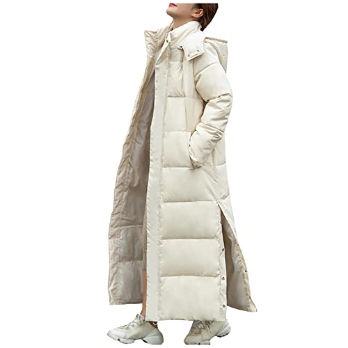 Parka Mantel Damene mit Reißverschluss Vorne Parka Mantel Park Wintern Lange Ärmel Lang Slim Schlicht Parka Mantel Frauen Weich Baumwoll Kapuzen Klassische Beige von DASEIS