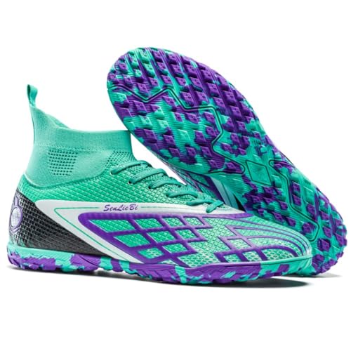 Herren Damen High-Top TF Nocken Fußballschuhe - Indoor Fussballstiefel mit Rutschfester Gummi-Sohle, Atmungsaktiv für Training und Spiel auf Hartboden von DASHANGYAN