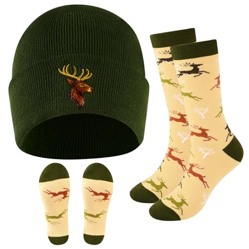 DASHUAIGE Hirsch Outdoor Strickmütze Mit Der Socke, Bergsteigen Klettern Sport Wandern Jägermütze, Wintermütze Beanie Workwear Mütze Herren Frauen (Hirsch) von DASHUAIGE