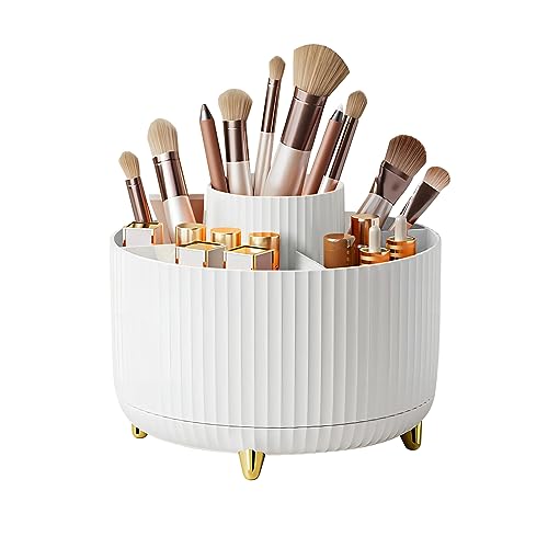 DASITON Make up Kosmetik Organizer mit 5 Fächern,360° Drehbarer Pinsel Organizer,Großer Kapazität Schminktisch Organizer,Pinselhalter,Skincare Organizer für Badezimmer,Schlafzimmer(Weiß) von DASITON