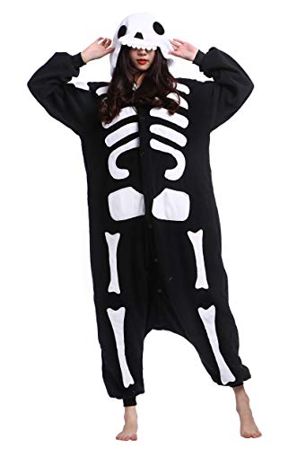 AniKigu Pyjama Tier Onesies Skelett Erwachsene Kigurumi Unisex Cospaly Nachtwäsche für Hohe 140-187CM von AniKigu