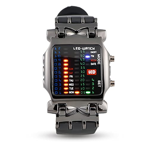 DAUERHAFT wasserdichte LED-Uhr, männliche Frau Sport elektronische Datumsfunktion Armbanduhr Genaue binäre Anzeige mit verstellbarem PU-Armband von DAUERHAFT
