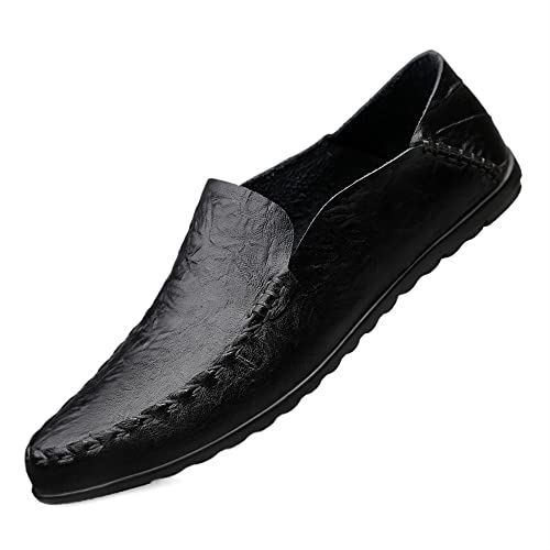 DAVBIR Loafer-Schuhe, Mokassins für Herren, venezianische Slipper, einfarbig, schlicht, rückenfrei, veganes Leder, flexibel, leicht, rutschfest, lässig (Color : Schwarz, Size : 44 EU) von DAVBIR