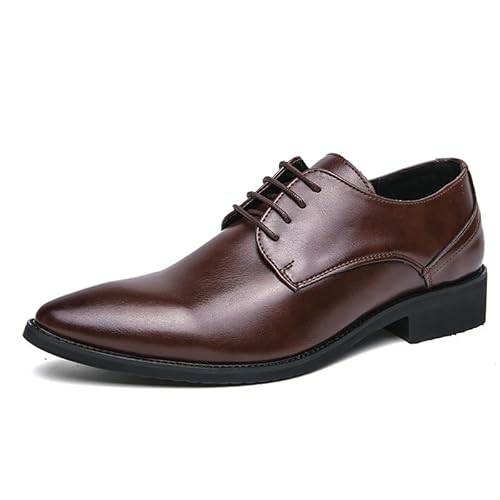 DAVBIR Oxford-Schuhe für Herren, für Schnüren, spitzer Zehenbereich, PU-Leder, einfarbig, Derby-Schuhe, rutschfeste Gummisohle, Blockabsatz, Low-Top-Business (Color : Braun, Size : 38 EU) von DAVBIR