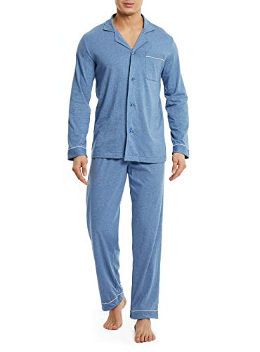 DAVID ARCHY Herren Baumwolle Schlafanzug Nachtwäsche Langarm Shirt und Loungehose mit Knopfleiste Taschen und Band 1er Pack,Hellblau,M von DAVID ARCHY
