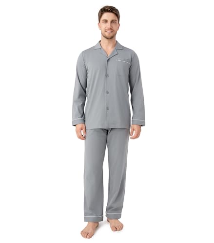 DAVID ARCHY Herren Schlafanzug lang weiche Baumwolle Schlafanzug mit Taschen und Kordelzug Herren Pyjama lang mit V-Ausschnitt zweiteilig DAVID ARCHY Herren Schlafanzug lang weiche Baumwolle Schlafanzug mit Taschen und Kordelzug Herren Pyjama lang mit V-Ausschnitt zweiteilig von DAVID ARCHY