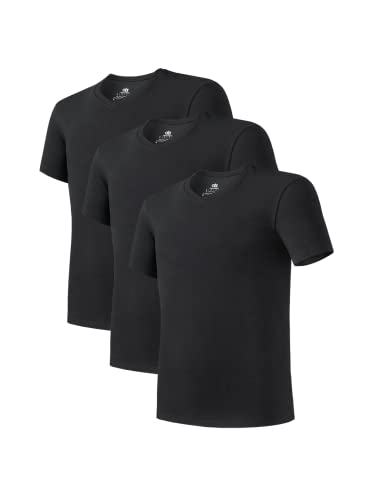 DAVID ARCHY Herren T-Shirt 100% Baumwolle 3er Pack mit V-Ausschnitt Unterhemd Herren (Schwarz, L) von DAVID ARCHY