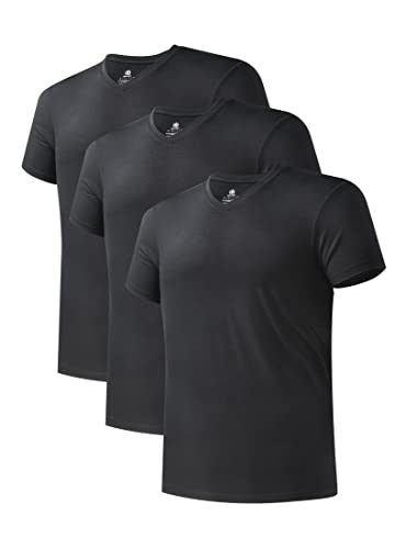 DAVID ARCHY Herren Unterhemden mit V Ausschnitt aus Bambusfaser Kurzarm 3er Pack Weich Schwarz Flexibel Atmungsaktive Jersey von DAVID ARCHY