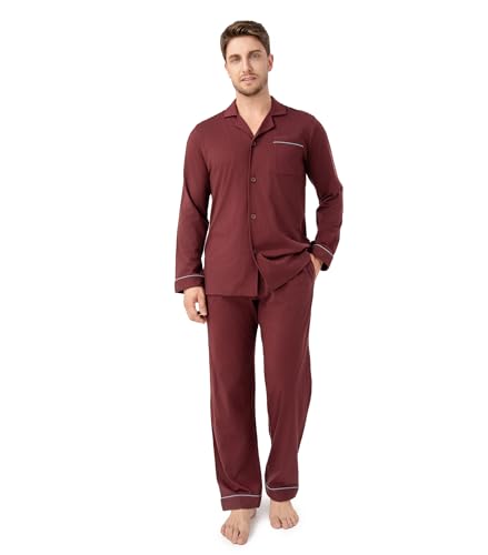 DAVID ARCHY Herren Schlafanzug lang weiche Baumwolle Schlafanzug mit Taschen und Kordelzug Herren Pyjama lang mit V-Ausschnitt zweiteilig von DAVID ARCHY