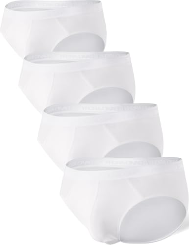 DAVID ARCHY Slips Herren Modal mit Eingriff Separat Beutel Microfaser Unterhosen Funktion Doppeltaschen Unterwäsche 4er Pack,Weiß,M von DAVID ARCHY