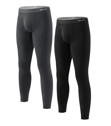 DAVID ARCHY Thermohose Herren Von -10 °C Bis -5 °C Enthält eine Mischung aus Wolle und Maulbeerseide Luxuriös Weich Feuchtigkeitsableitende Thermounterwäsche Unterteile Hose Mit Offenem Schwarz Grau von DAVID ARCHY