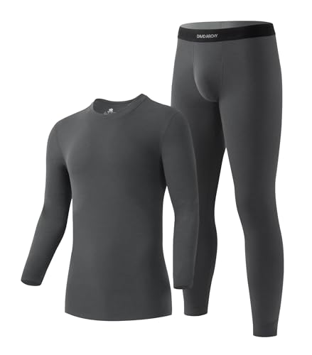 DAVID ARCHY Thermounterwäsche Anzug Herren Baselayer Thermo-Set Von -5 °C bis 5 °C Viskose Polyacryl Baumwolle Mischgewebe Warm Feuchtigkeitsableitende Unterwäsche Hose mit Offenem Grau von DAVID ARCHY