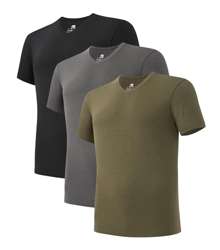 Unterziehshirt Herren Bambusfaser Atmungsaktive V-Ausschnitt Unterhemden Tshirt Slim Fit Weich Kurzarm Shirt Basic 3er Pack von DAVID ARCHY