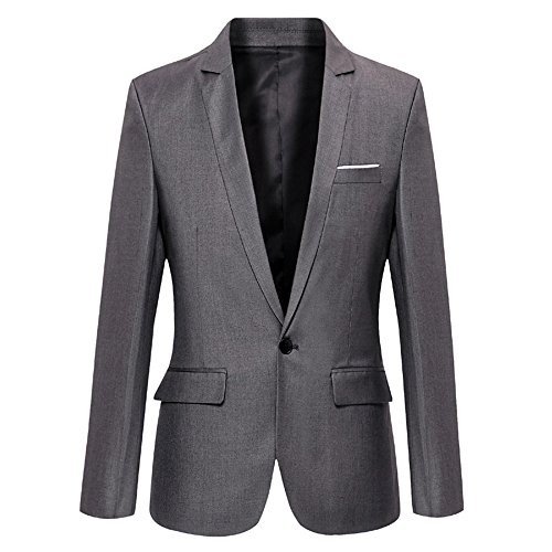 DAVID.ANN Herren Slim Fit Ein Knopf-beiläufige Blazer-Jacke groß Grau von DAVID.ANN