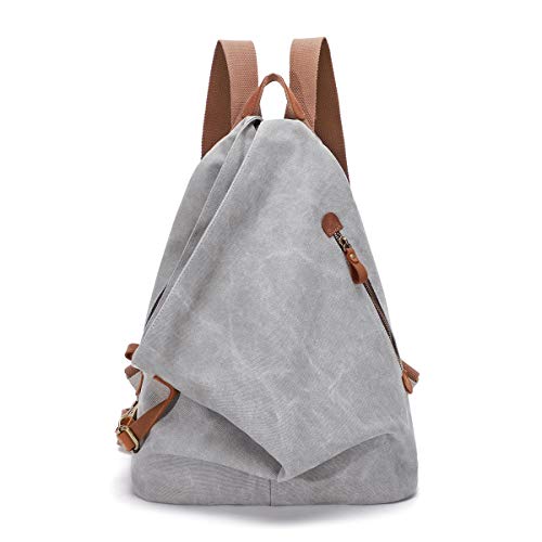 Retro Segeltuch Rucksack Canvas Vintage Rucksäcke Echtleder Daypack Reisetasche Schulterrucksack für Herren Damen (6882-Leaden) von KL928