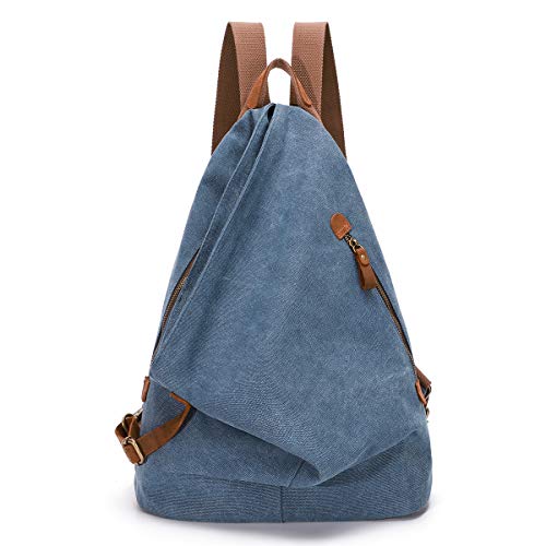 Retro Segeltuch Rucksack Canvas Vintage Rucksäcke Echtleder Daypack Reisetasche Schulterrucksack für Herren Damen (6882-Blue) von KL928