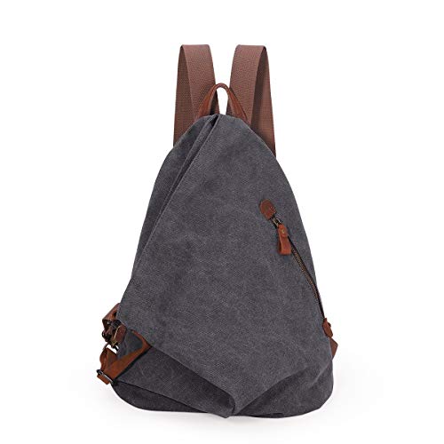 Retro Segeltuch Rucksack Canvas Vintage Rucksäcke Echtleder Daypack Reisetasche Schulterrucksack für Herren Damen (6882-D.Grey) von KL928