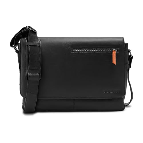 DAVIDOFF ESSENTIALS Herren Umhängetasche Schwarz – hochwertige Schultertasche aus feinem Leder – moderne Messenger Bag mit Magnetverschluss von DAVIDOFF