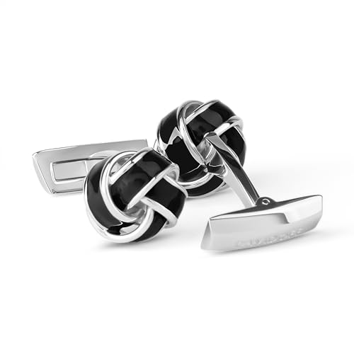 DAVIDOFF ESSENTIALS Cufflinks - Schwarze und silberne Manschettenknöpfe mit dekorativem Knotendesign - Herren Hemd Manschettenknöpfe aus rhodiniertem Messing - Accessoires für Events und Büro von DAVIDOFF