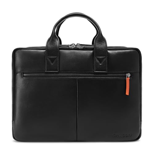 DAVIDOFF ESSENTIALS Herren Aktentasche Schwarz – moderne Businesstasche aus feinem Leder – hochwertige Herren Arbeitstasche mit 2 Innenfächern, inkl. Schulterriemen von DAVIDOFF