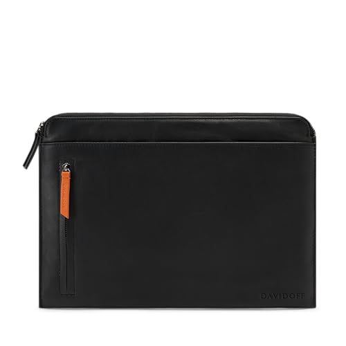 DAVIDOFF Essentials Laptoptasche Schwarz – praktische Businesstasche aus feinem Leder – hochwertige Herren Arbeitstasche mit Reißverschluss von DAVIDOFF