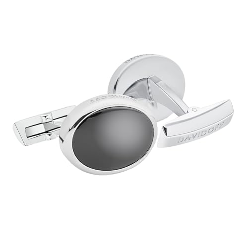DAVIDOFF ESSENTIALS Manschettenknöpfe Oval Silber/Schwarz – Manschettenknöpfe mit Onyx-Intarsie – stilvolle Herren Accessoires von DAVIDOFF