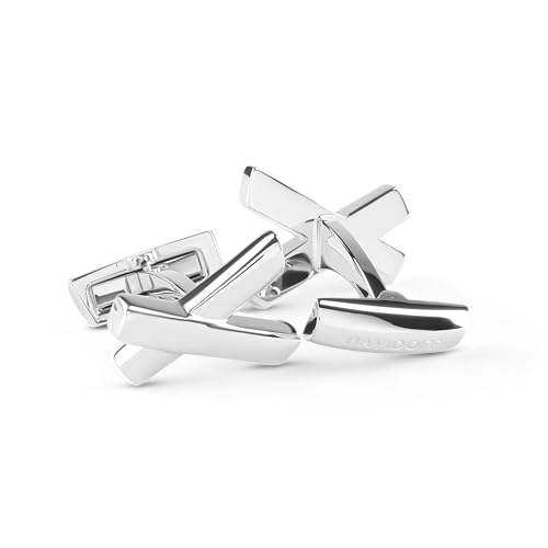 DAVIDOFF ESSENTIALS Manschettenknöpfe Silber – exklusive rhodinierte Messing Manschettenknöpfe – stilvolle Herren Accessoires in attraktiver Hyphen-Form von DAVIDOFF