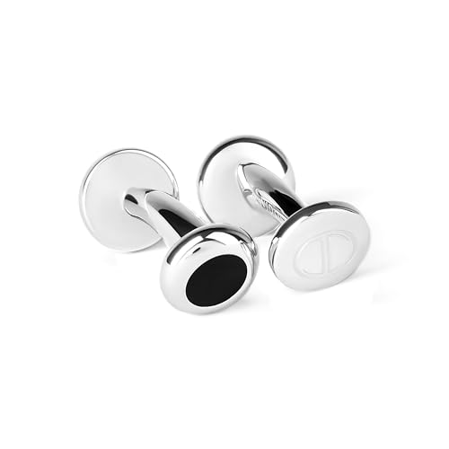 DAVIDOFF ESSENTIALS Mini Manschettenknöpfe Silber/Schwarz – rhodinierte Messing Manschettenknöpfe rund – stilvolle Herren Accessoires für schlichte Eleganz von DAVIDOFF