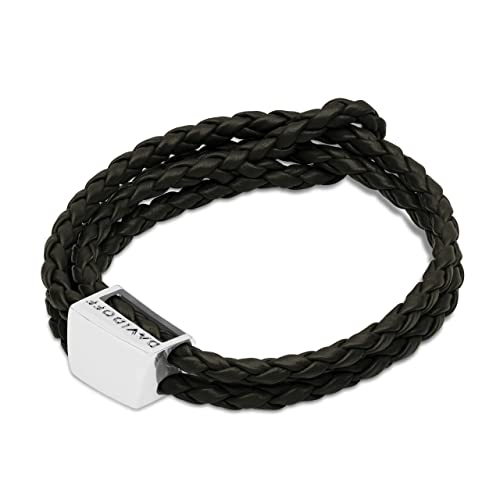 DAVIDOFF HOME RUN Herren Armband Schwarz – sportliches Armband aus handgeflochtenem Leder – Lederarmband mit Metallelement und Schiebeverschluss von DAVIDOFF