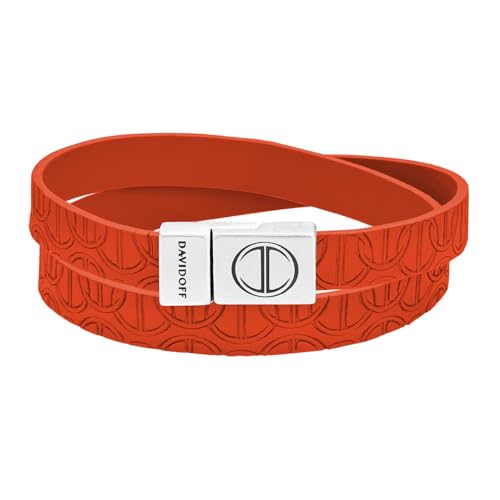 DAVIDOFF ICON Bracelet - Herren Doppelschlaufen Armband Orange – sportliches Italienisches Lederarmband - Magnetverschluss aus Messing Sterlingsilber in Antikoptik von DAVIDOFF