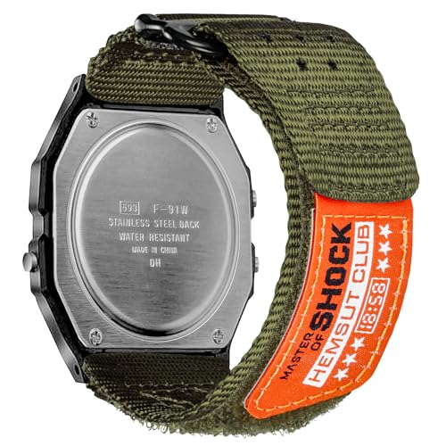 Uhrenarmband mit Klettverschluss für Casio F-91W W-59 W-215 W-216H W-217 W-218H W-219H W-S210 W-735H, robustes Nylon-Sport-Ersatzarmband, 18 mm von DAVILANE