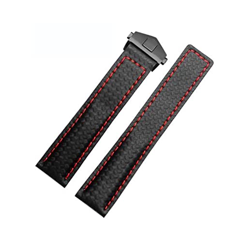 DAVNO Armband aus Karbonfaser-Textur, Rindsleder, 20 mm, 22 mm, mit Faltschnalle, für TAG Heuer Ersatzarmband, Schwarz / Rot, 20 mm, Achat von DAVNO