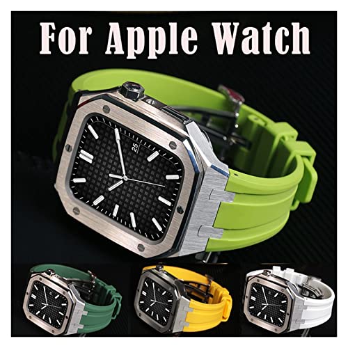 DAVNO Armband für Apple Watch, 44 mm, 45 mm, Modifikationsset, Metallgehäuse und Gummi-Silikon-Armband für iWatch 42 mm, SE, 7, 6, 5, 4 Smartwatch, 42MM, Achat von DAVNO