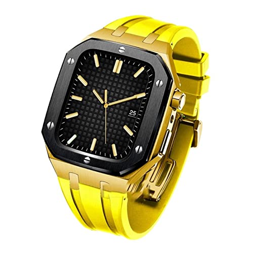 DAVNO Armband für Apple Watch, 44 mm, 45 mm, Modifikationsset, Metallgehäuse und Gummi-Silikon-Armband für iWatch 42 mm, SE, 7, 6, 5, 4 Smartwatch, 44MM, Achat von DAVNO