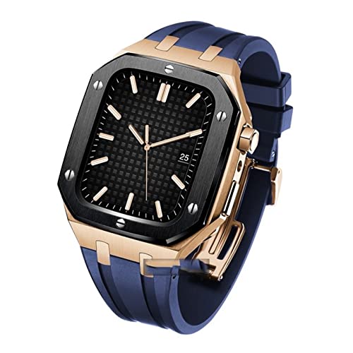 DAVNO Armband für Apple Watch, 44 mm, 45 mm, Modifikationsset, Metallgehäuse und Gummi-Silikon-Armband für iWatch 42 mm, SE, 7, 6, 5, 4 Smartwatch, 45 mm, Achat von DAVNO