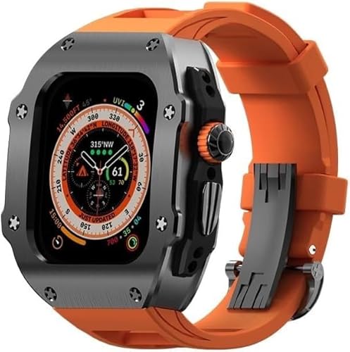 DAVNO Edelstahl-Uhrengehäuse, Fluorkautschuk-Armband, für Apple Watch Ultra 2, 8, 49 mm, Metallrahmen, Fluorkautschuk-Armband, RM-Umbausatz, für iWatch 49 mm Uhrenarmbandzubehör (Farbe: D, Größe: für von DAVNO