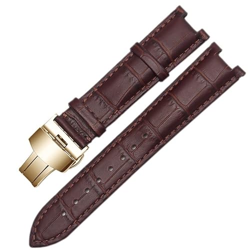 DAVNO Gnuine Lederarmband für GC-Armband, 22 x 13 mm, 20 x 11 mm, gekerbtes Armband mit Edelstahl-Schmetterlings-Schnalle, 20-11mm, Achat von DAVNO