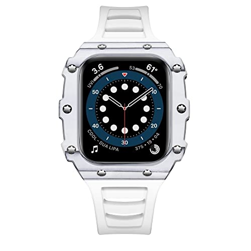 DAVNO Kohlefaser-Modifikationsset Armband für Apple Watch, 45 mm, 44 mm, 40 mm, 41 mm, Stahlband für iWatch Serie 8, 7, 6, 5, 4 SE, Keramikgehäuse (Farbe: Weiß, Größe: 45 mm), 45 mm, Achat von DAVNO