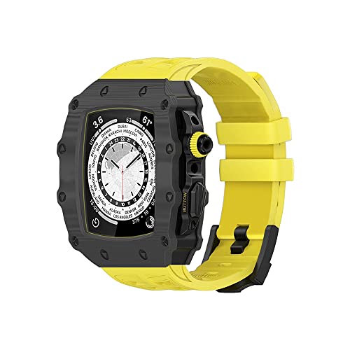 DAVNO Kohlefaser-Modifikationsset für Apple Watch, 45 mm, 44 mm, Gummi-Armband für iWatch 8, 7, SE, 6, 5, 4, Mod-Kit, Gürtel (Farbe: Schwarz / Gelb, Größe: 45 mm für 8/7), 45mm For 8/7, Achat von DAVNO