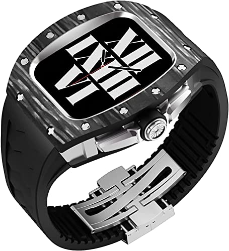 DAVNO Luxuriöses Kohlefaser-Gehäuse und Fluorkautschuk-Armband, Modifikationsset, für Apple Watch 45 mm, 44 mm, Sportarmband, Nachrüst-Set, für iWatch Serie 8, 7, 6, 5, SE 4, For 44mm, Achat von DAVNO