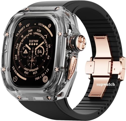 DAVNO Uhrengehäuse, 49 mm, kristallklar, Gummiband, Uhrenverschluss, Mod Kit, für Apple Watch Serie Ultra 8, 2, 49 mm, RM-Stil, für Herren und Damen, Upgrade-Uhrengehäuse, Sportarmbänder, Zubehör, For von DAVNO