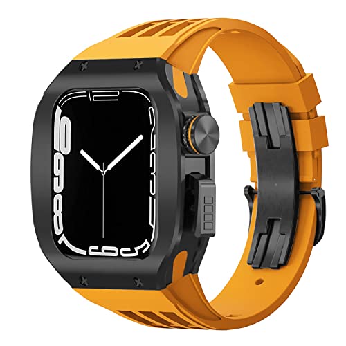 DAVNO Uhrengehäuse aus Titanlegierung, für Apple Watch, 45 mm, 44 mm, Luxus-Mod-Kit, Fluorkautschuk, Watcj-Armband, für iWatch 8, 7, SE, 6, 5, 4, Modifikationsset (Farbe: O, Größe: 44 mm), 44mm, Achat von DAVNO