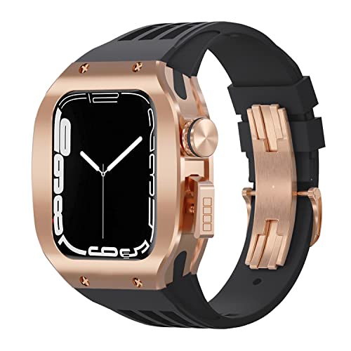 DAVNO Uhrengehäuse aus Titanlegierung, für Apple Watch, 45 mm, 44 mm, Luxus-Mod-Kit, Fluoro-Gummi-Armband, für iWatch 8, 7, SE, 6, 5, 4, Modifikationsset, 45 mm, Achat von DAVNO