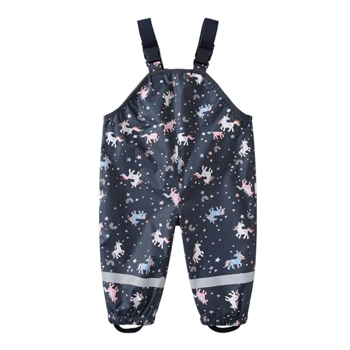 DAWILS Jungen Regenhose Mädchen Regenlatzhose Kinder Einhorn Wind- und wasserdichte Matschhose Baby Hosenträgern Buddelhose Regenlatzhose 2 Jahre von DAWILS