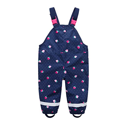 DAWILS Jungen Regenhose Mädchen Regenlatzhose Kinder Erdbeere Wind- und wasserdichte Matschhose Hosenträgern Buddelhose Regenlatzhose 12 Monate Navy Blau von DAWILS